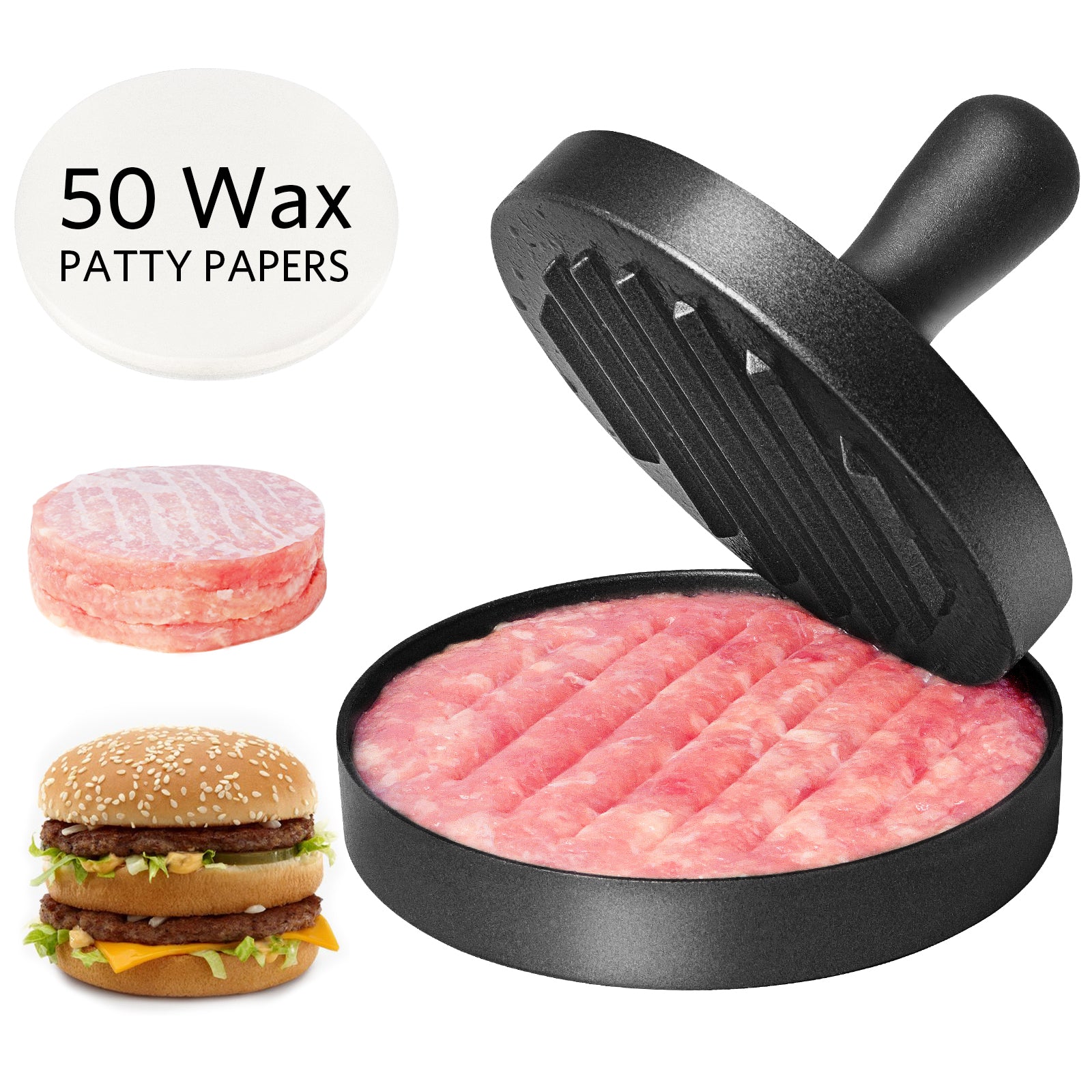 Burger press with comfortable plastic handle - non stick Pie Maker, stainless steel Hamburger Press for barbecue