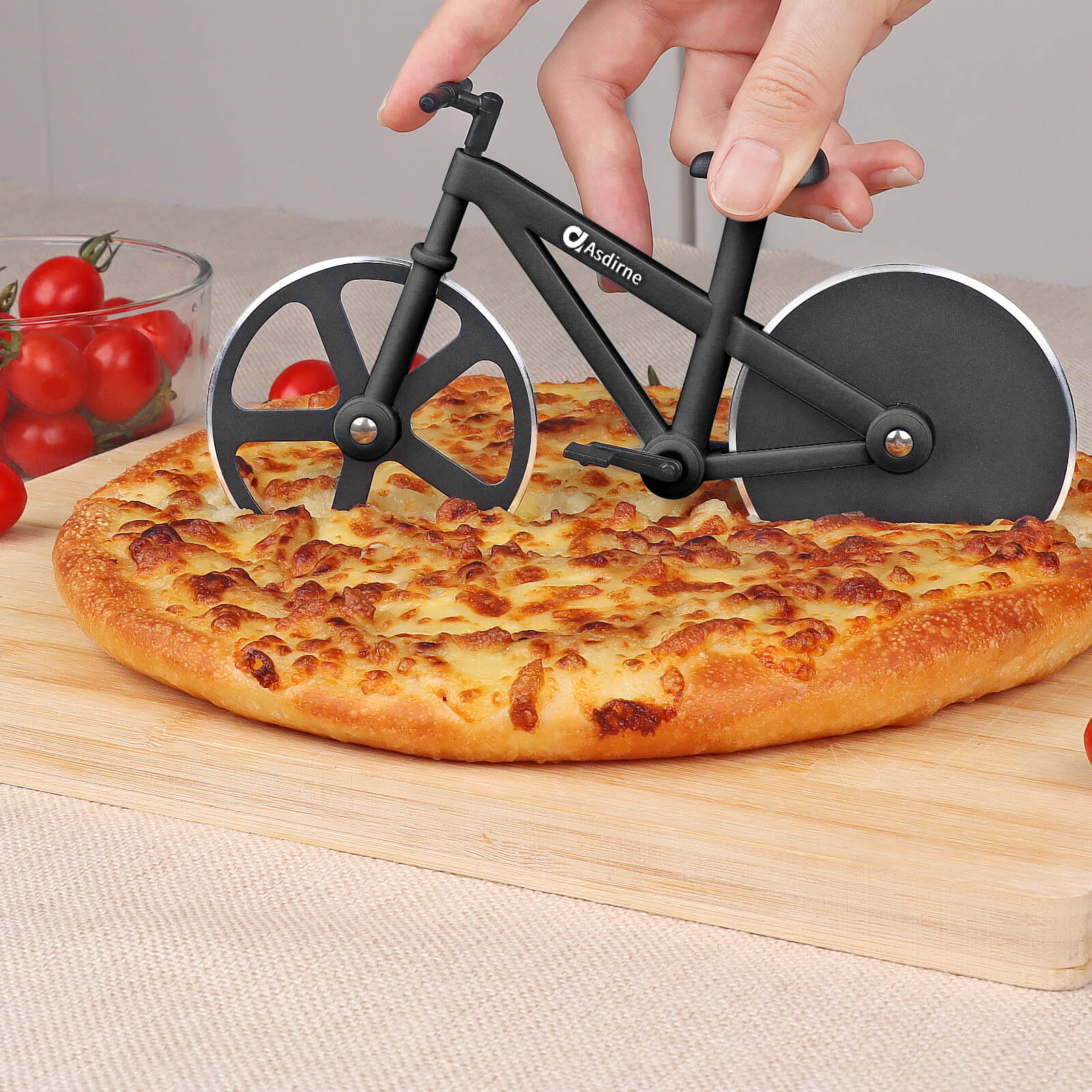 Asdirne Pizza Cutter, Bicycle Pizza Cutter, Black