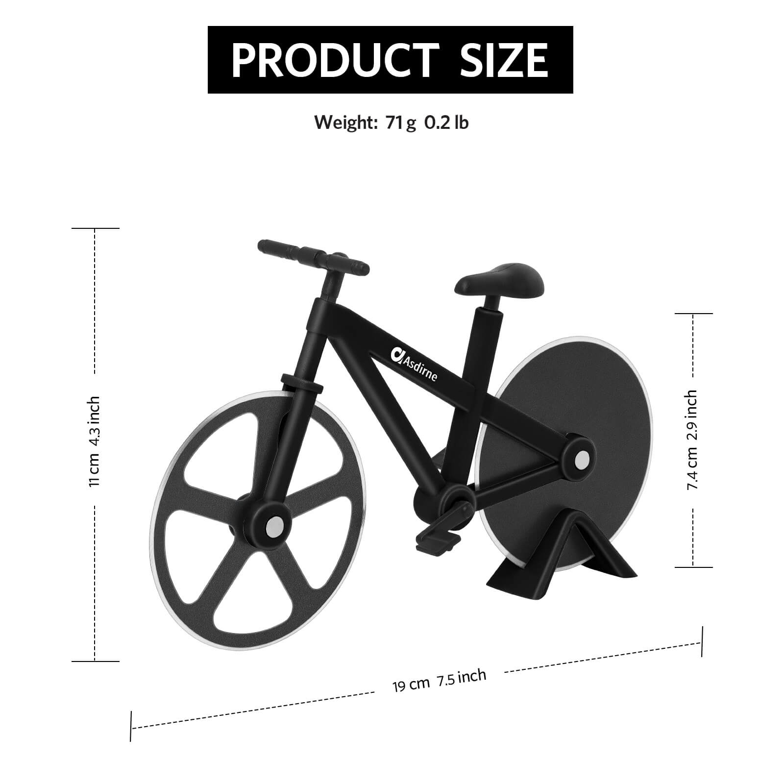 Asdirne Pizza Cutter, Bicycle Pizza Cutter, Black