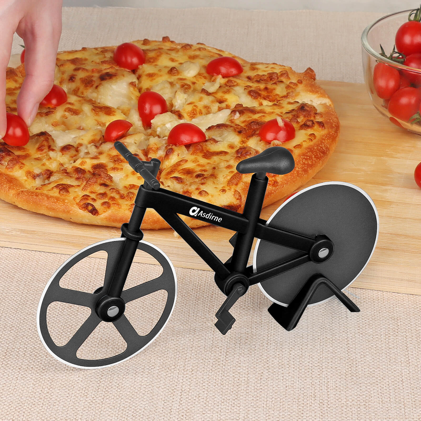 Asdirne Pizza Cutter, Bicycle Pizza Cutter, Black