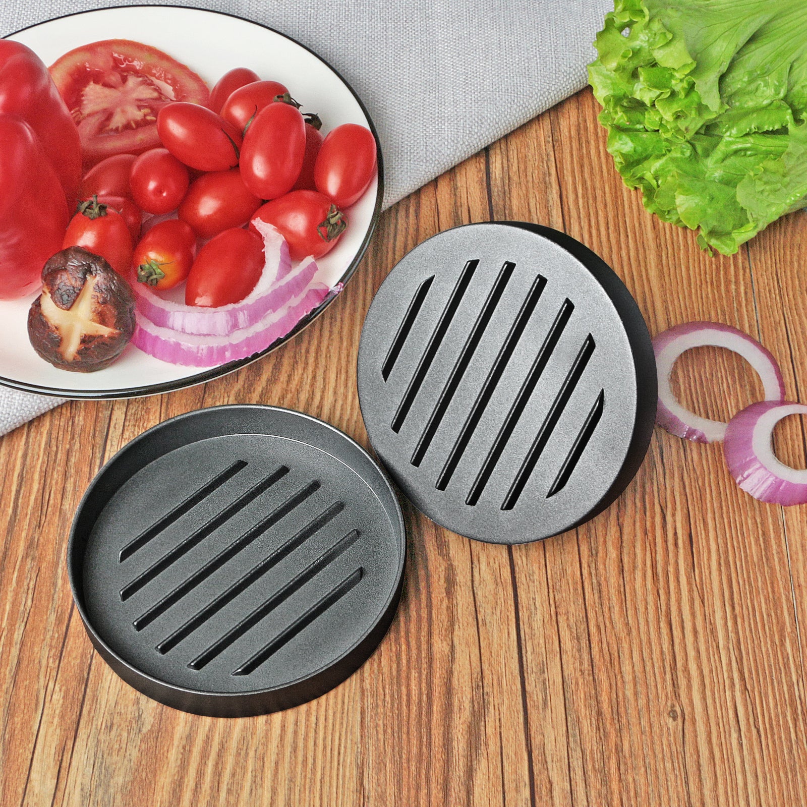 Burger press with comfortable plastic handle - non stick Pie Maker, stainless steel Hamburger Press for barbecue