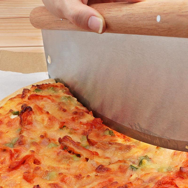 Pizza Rocker with Stainless Steel Blade and Wooden Handle-Asdirne