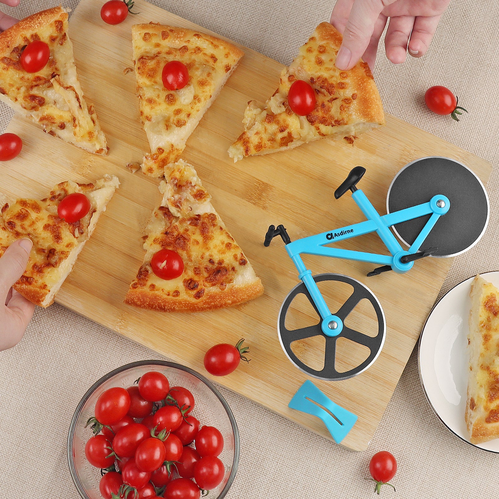 Bicycle Pizza Cutter Wheel, Non-stick Double Cutting Wheel Stainless Steel Bicycle Pizza Slicer, Blue